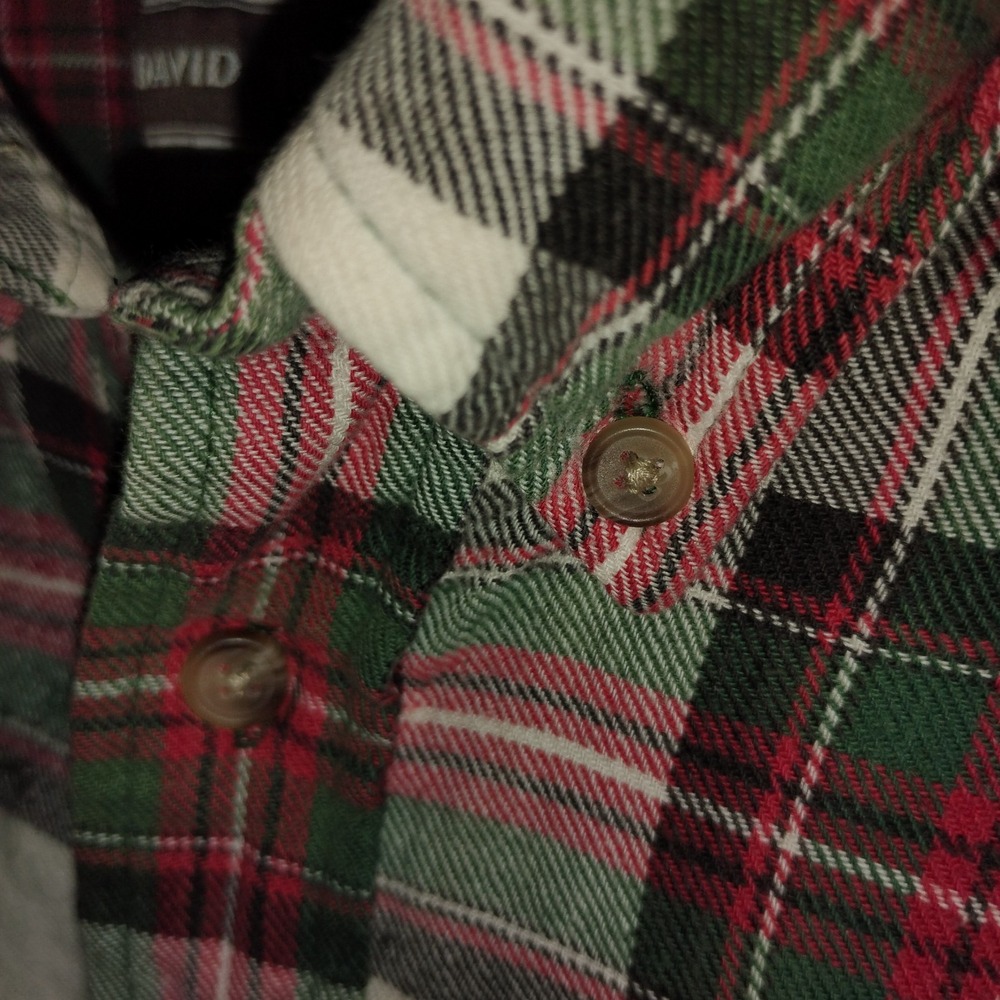 Vtg David Taylor Shirt XL Mens Flannel Plaid Red Green White 100% cotton 90s - Picture 3 of 8